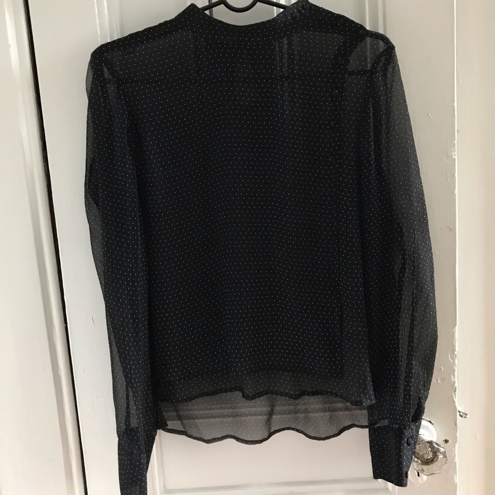 FRAME DENIM black sheer polka dot blouse